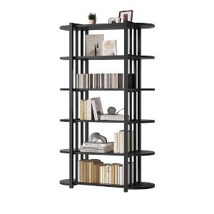 6 Tiers Book Shelf, Home Office Bookshelf Storage Organizer, Vintage Industrial Style Bookcase, Free Standing Storage Shelving Unit - 1 of 4