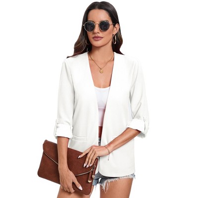 Women's 3/4 Sleeve Blazer Convertible Sleeve Pocket Jacket for Business Casual