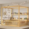 KWPZQEB Twin/Full Size Bed with Canopy, Wood Floor Bed Frame with Bookshelves & Safety Guardrail, Montessori Bed for Kids, No Spring Box Needed - 3 of 4