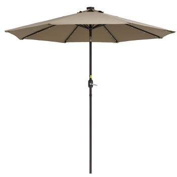 9' x 9' Solar LED Patio Umbrella with Tilt Adjustment and Crank Lift Brown - Wellfor
