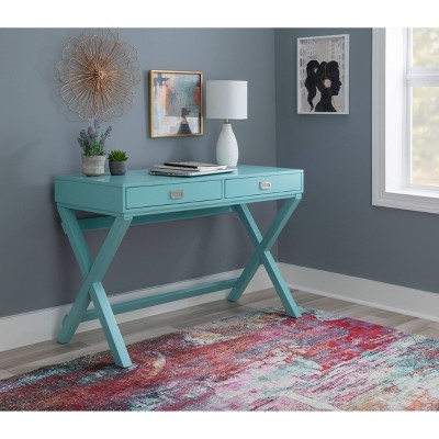 Peggy Blue Wood Writing Desk with Drawers