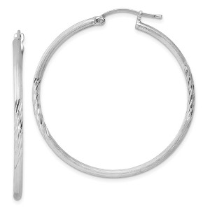 Black Bow Jewelry 2mm, Satin, Diamond Cut Sterling Silver Hoops - 40mm (1 1/2 Inch) - 1 of 4