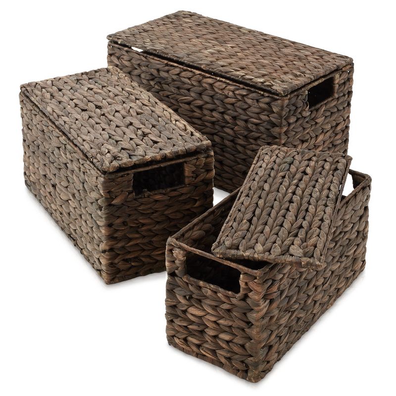 Casafield Set of 3 Water Hyacinth Storage Baskets with Lids - Small, Medium, Large - Decorative Bins for Bathroom, Closets, Laundry, Shelves, 2 of 7