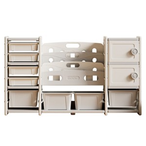 SEVOBAL Utility Storage Cabinets Kids Toy with 8 Removable Bins, 4-Tier Book Organizers and 2 Cabinets for Playrooms, Gray, 12.6"*62.99"*36.22" - 1 of 4