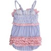 RuffleButts Baby Girls UPF50+ Seersucker One Piece Bow Bubble Romper Swimsuit - 2 of 4