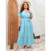 Womens Plus Size V Neck Wrap Maxi Dress High Waist Ruffle Summer Casual Dress with Belt, Solid Light Green, 3XL - 4 of 4