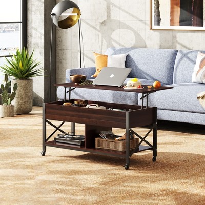 Coffee Table, 41.3" Lift Top Coffee Table with 4 Wheels, Hidden Compartment, Storage Shelf and Lift Tabletop