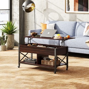 Coffee Table, 41.3" Lift Top Coffee Table with 4 Wheels, Hidden Compartment, Storage Shelf and Lift Tabletop - 1 of 4