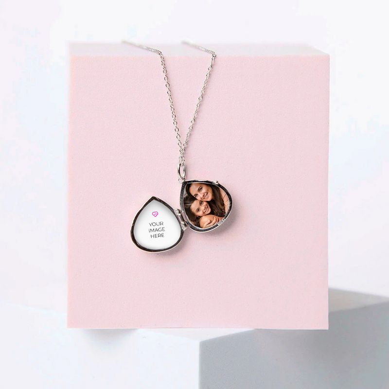 Girls' Pear Shaped Photo Sterling Silver Locket Necklace - In Season Jewelry, 3 of 5