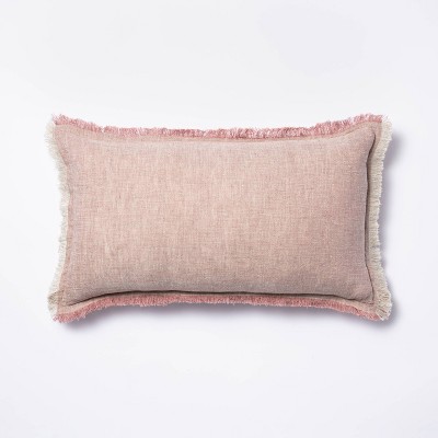Lumbar Linen Throw Pillow with Contrast Frayed Edges Mauve/Cream - Threshold™ designed with Studio McGee