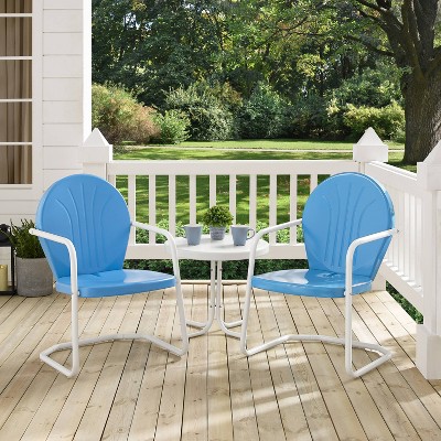 Sky Blue Metal Outdoor Conversation Set with Round Table