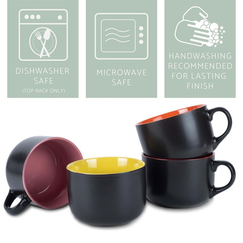 Elanze Designs Large Color Pop 24 ounce Ceramic Jumbo Soup Mugs Set of 4, Red Orange Yellow Pink, 3 of 6