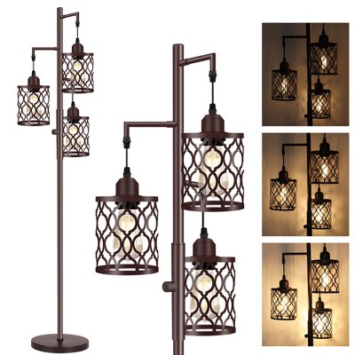 Rottogoon 68" Dimmable Farmhouse Floor Lamp - Rustic 3-Light Tree Lamp with Bulbs