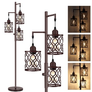 Rottogoon 68" Dimmable Farmhouse Floor Lamp - Rustic 3-Light Tree Lamp with Bulbs - 1 of 4