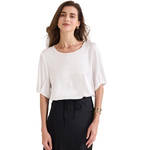 INSPIRE CHIC Women's Crew Neck Half Sleeve Dressy Casual Work Tunic Blouse - 1 of 4