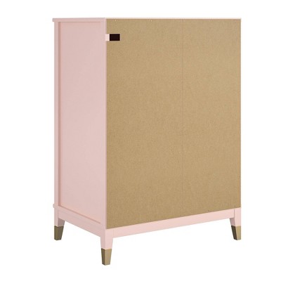 Pale Pink Vertical 4-Drawer Dresser with Gold Accents