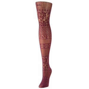 Memoi Women's Floral Patch Nylon Net Tights - 1 of 2