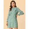 Allegra K Women's Floral Mock Neck Tie Waist Ruffle Shift Chiffon Dress - 4 of 4
