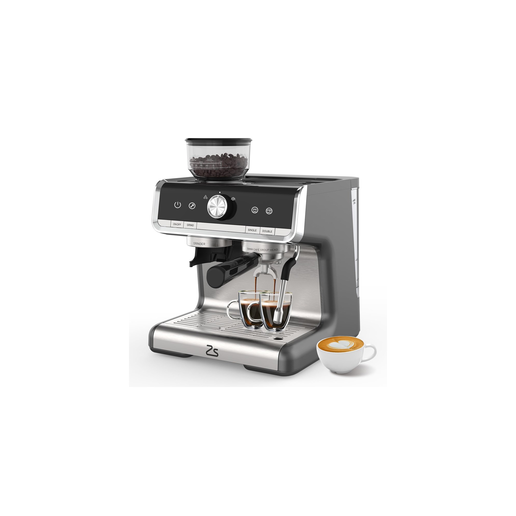 Espresso Coffee Machine 20 Bar With Built-In Grinder & Steam Wand