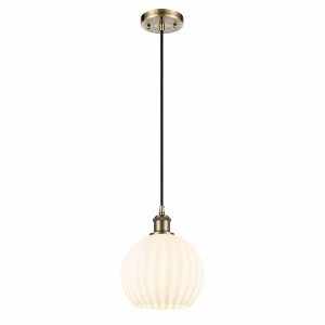 White Venetian - 1 Light Cord Hung Mini Pendant In Modern Style-10 Inches Tall and 8 Inches Wide - 1 of 1