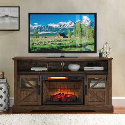26-Inch Black Wood Electric Fireplace with Tempered Glass