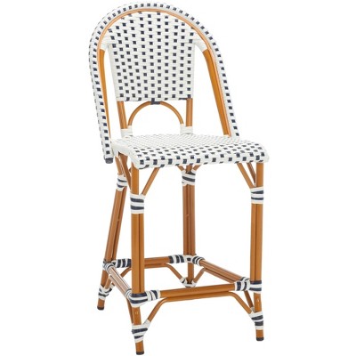 California White and Navy Faux Wicker Counter Stool