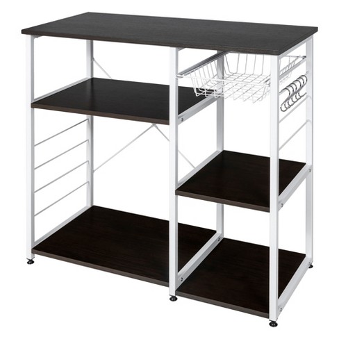 Costway Industrial Kitchen Baker's Rack Microwave Stand Utility Storage  Shelf W/ 6 Hooks Steel Black : Target