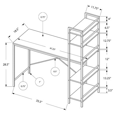 Cappuccino Silver 47" Modern Home Office Desk with Storage Shelves