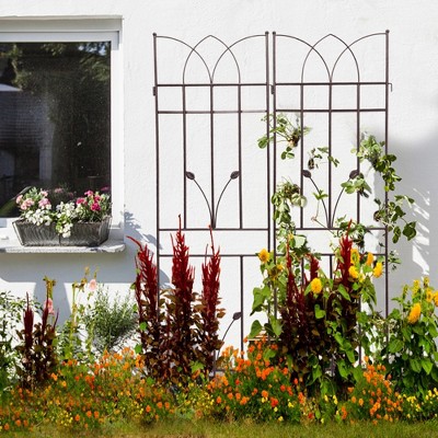 Maggift Patio Decorative Screens, Iron Arch Decoration Garden Trellis, for Outdoor for Climbing Plants Support, Flowerbed, Brown, 36.5"*17.7"*71"