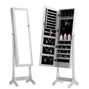 FDW Jewelry Cabinet 61 Inch Door Mounted Lockable Jewelry Armoire with Mirror - 1 of 4