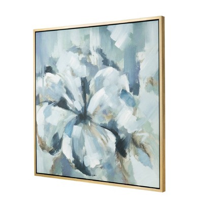 Large Blue and Gray Abstract Floral Canvas Painting