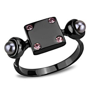 Slickblue Women's Novelty Ring Light Black Stainless Steel Gray Synthetic Pearl & Pink Stones, Size 5-10 - 1 of 4