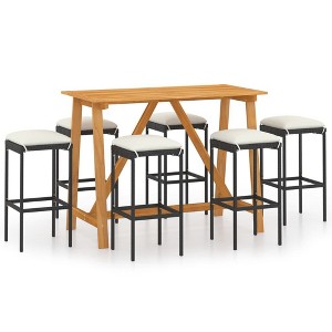 vidaXL Patio Bar Set Bar Table and Stools Patio Furniture Set with Cushions - Black 6 Piece - 1 of 4
