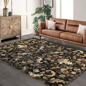 Vintage Floral Area Rug for Living Room Forest Leaves Pattern Rugs for Bedroom Dining Room Office Thin Non Slip Low Pile Rug - 1 of 4