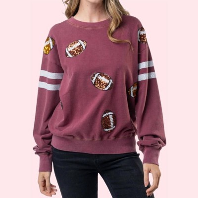 Women's Football Sequin Sweatshirt - White Birch XL