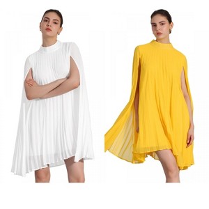 INSPIRE CHIC Women's Loose Flowy Cloak Sleeve Cape Pleated Chiffon Dress 2 Packs - 1 of 4