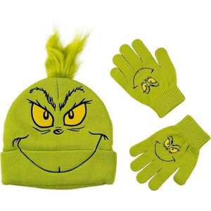 AI ACCESSORY INNOVATIONS Grinch 3D Winter Beanie and Glove Set, Green Knit with Embroidered Appliques, Unisex Kids - 1 of 3