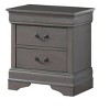 Gulches Louis Philippe Nightstand, Gray Solid Wood 2-Drawer Bedside Table with English Dovetail Construction & Antique Brass Hanging Pulls - 2 of 4