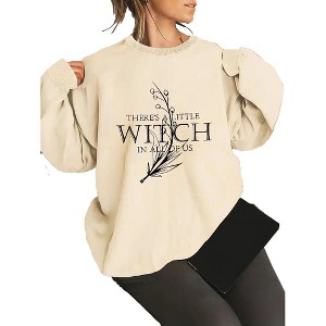 Plus Size Sweatshirts Tops with Crew Neck Long Sleeve Funny Sayings "There's a little witch in all of us" Pullover Plus Size Sweatshirts - 1 of 4