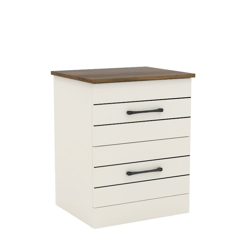 Galano Elis 2 Drawers Nightstand in Ivory with Knotty Oak, Amber Walnut (Set of 2), 4 of 12