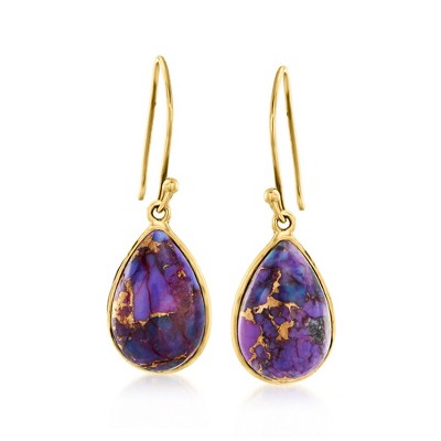 Ross-Simons Purple Turquoise Drop Earrings in 10kt Yellow Gold
