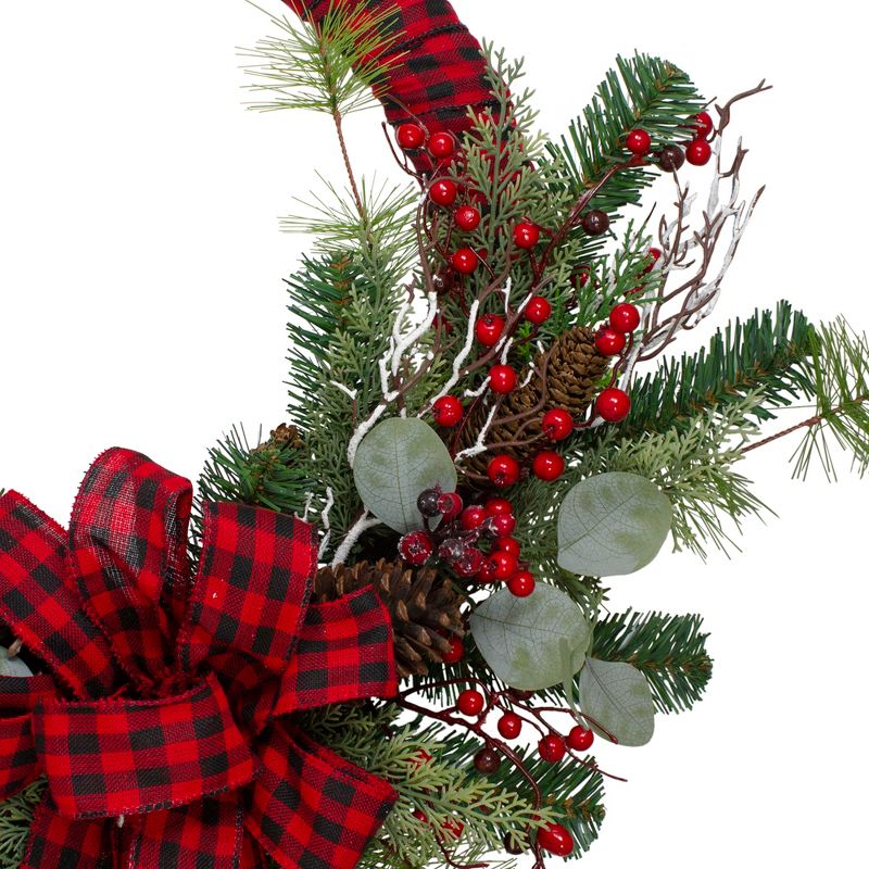 Northlight Red and Black Buffalo Plaid and Berry Artificial Christmas Wreath - 24-Inch, Unlit, 3 of 7