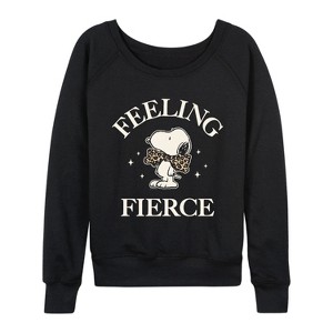 Women's - Peanuts - Feeling Fierce Snoopy Lightweight French Terry Wide Neck Long Sleeve Graphic Shirt - 1 of 4
