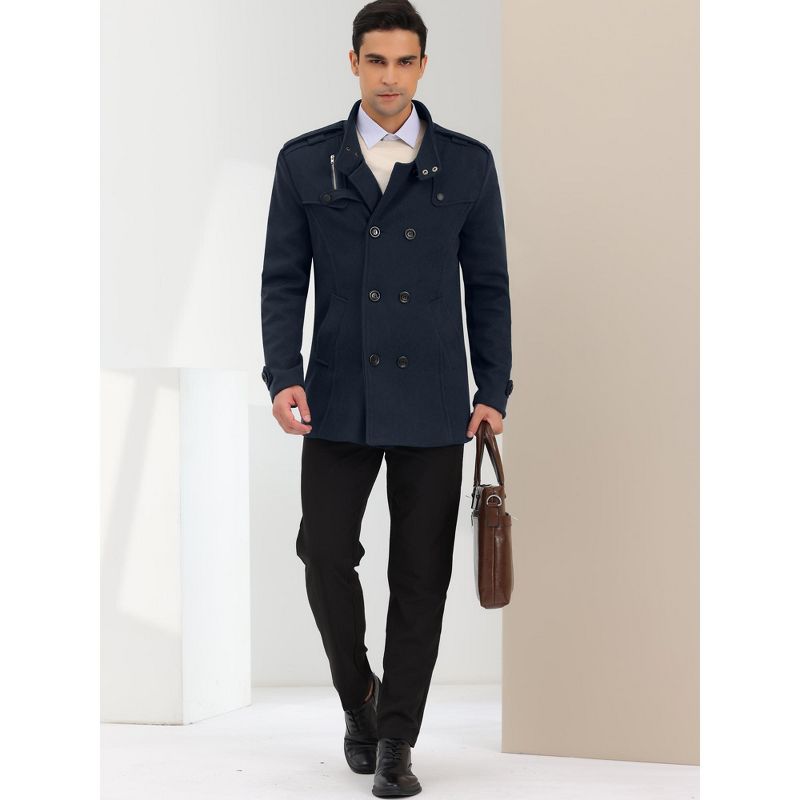 Lars Amadeus Men's Winter Stand Collar Double Breasted Notch Lapel Pea Coats, 3 of 7