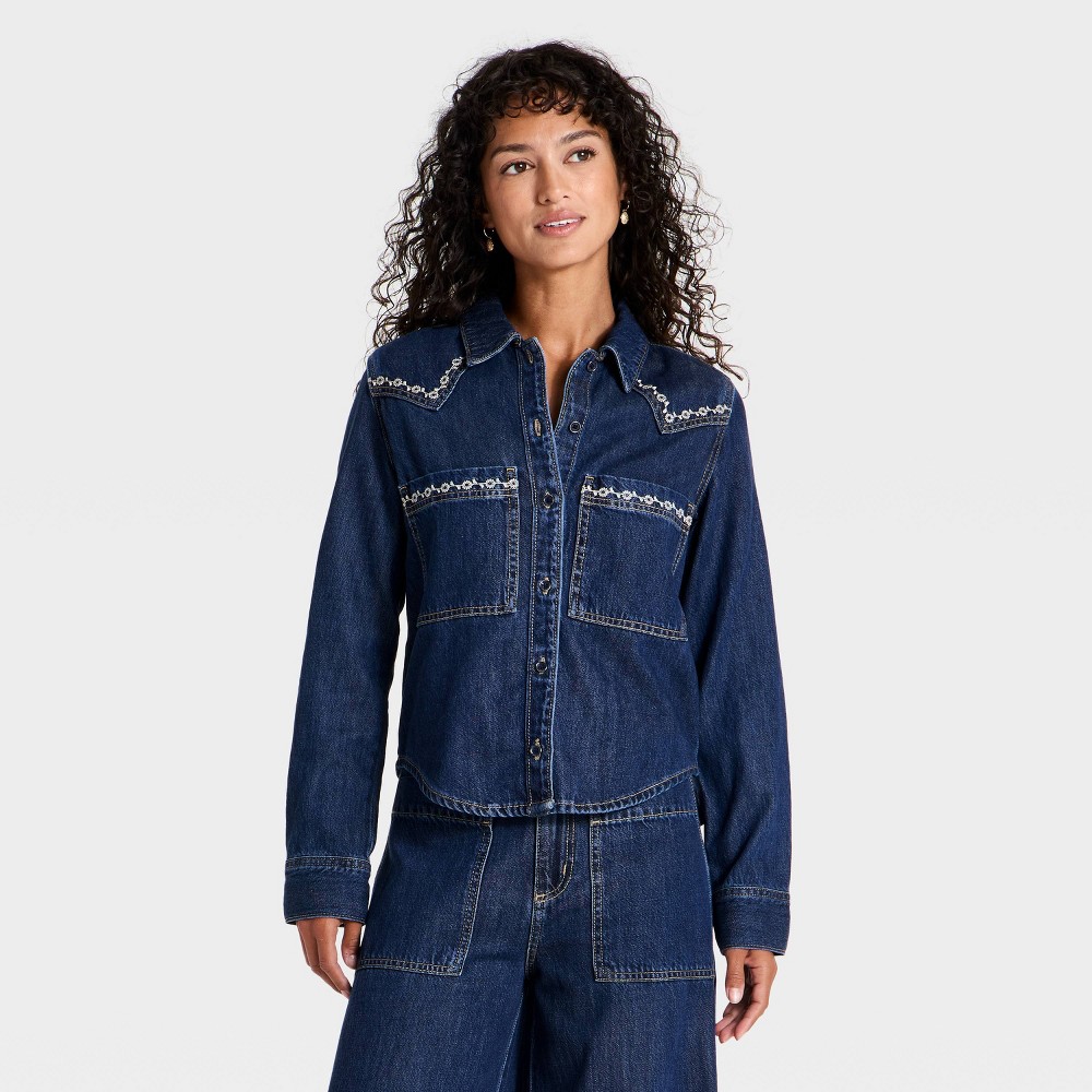 Women's Easy Denim Shirt - Universal Thread™ Dark Wash L