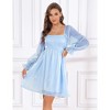 Womens Puff Sleeve Square Neck Puffy Dress Babydoll Mesh Minidress Blue XL - 3 of 4