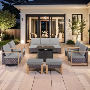 Buenhomino Patio Furniture Set with Fire Pit Table, 30'' 50,000 BTU Flame Comfortable 8 Pieces Wicker Rattan Outdoor Furniture Set w/Soft Cushion - 1 of 4