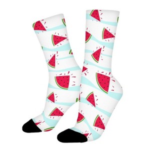 Watermelon Pattern Women Printed Crew Socks Funny Funky Socks Soft Polyester Novelty Gifts for Artists Men - 1 of 1