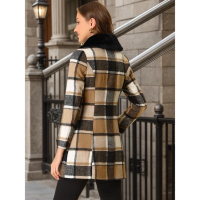 Allegra K Women's Checks Winter Peter Pan Collar Long Plaid Coat Brown X-Small — фото 4