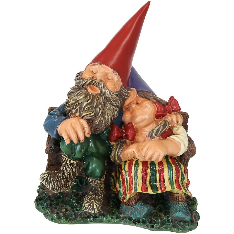 Sunnydaze Al and Anita on Bench Indoor/Outdoor Lightweight Resin Garden Gnome Couple Outdoor Lawn Statue - 8" H, 1 of 8